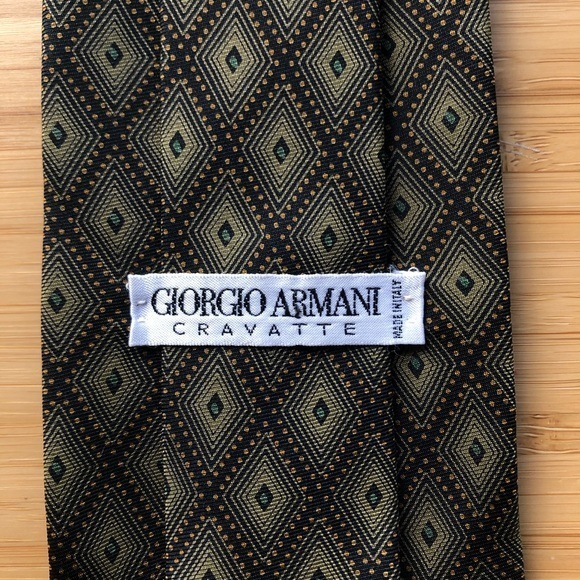 Giorgio Armani Silk Tie In Black And Dark Green - Picture 1 of 6